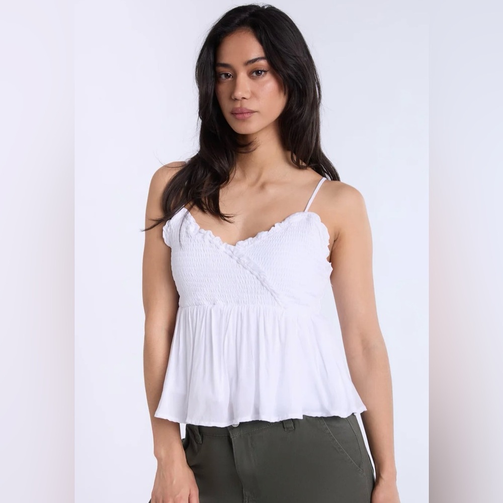 Bluenotes Babydoll Smocked Camisole - Tank Top - Peplum - White - NWT